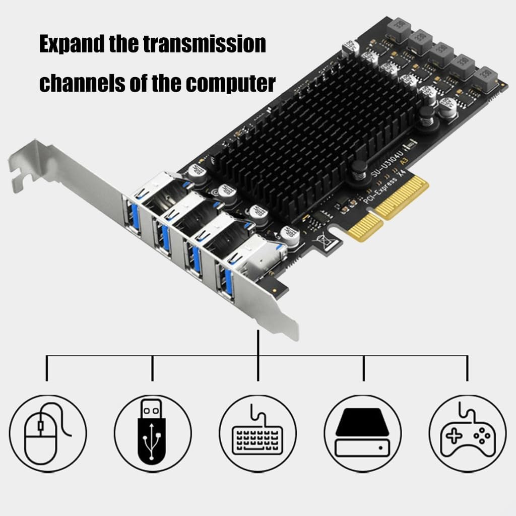 USB3.2 PCIE Expansion Card Adapter External PCIE Extender PCIE Card 4 Port USB3.2 Adapter for Desktop Equipment