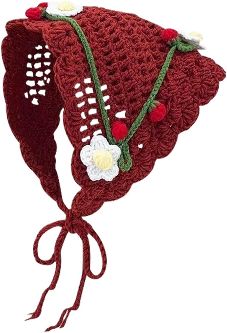 Crochet Flower Pattern Headscarf Crochet Hair Kerchiefs Tie Back Hot Day Spring Traveling Turban for Girls Photography