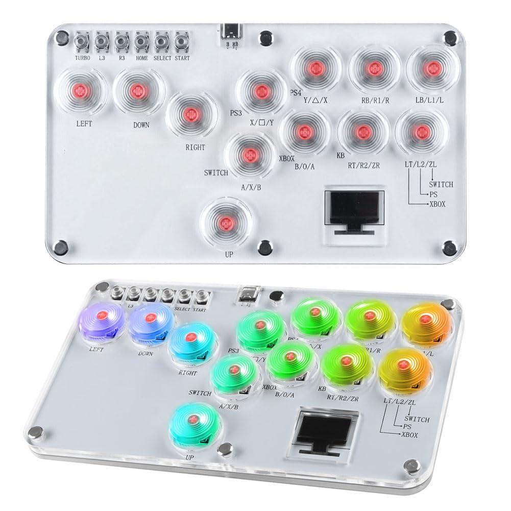 Arcade Joystick 12 Touches, contrôleur sans Levier Compatible avec PC/PS4/PS3/Switch, Clavier de Jeu Arcade Fight Stick avec Turbo et RVB personnalisé