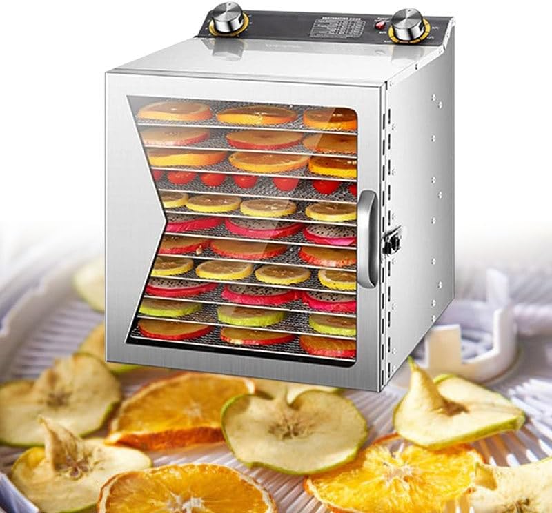 Food Dehydrator, Electric Dehydrated Dryer with 12 Hours Timer, 30-90℃ Temperature Control, Stainless Steel Fruit Dryer for Jerky, Beef, Herbs, Vegetables, Dog Treats,12Layers