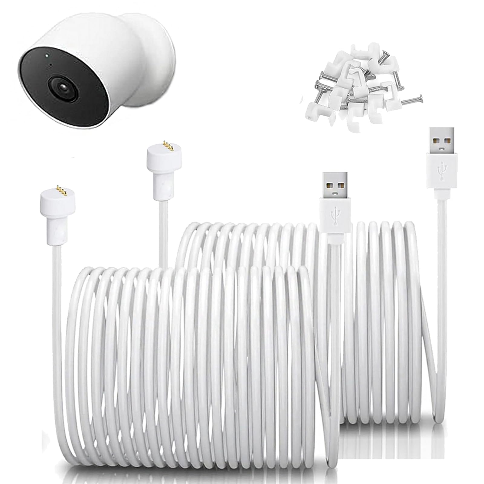 17ft/5.2M,26.2ft/8M,34ft/10.4M Camera Power Cord Compatible with Google Nest Cam (Battery) Camera,Magnetic Charger Cable For Google Nest Cam Battery Indoor Outdoor Cameras Cable,Weatherproof Cable