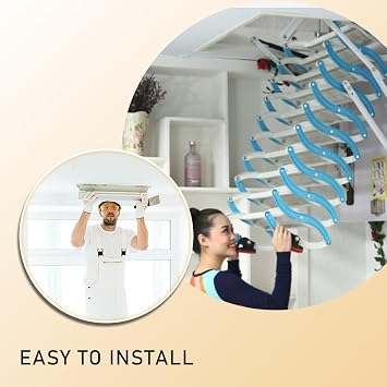 VOVCIG 2 PCS Ladder Pull Down System Kit, Attic Pull Down Hook, Telescopic Extension Pole, Extension Length 15-60 Inches