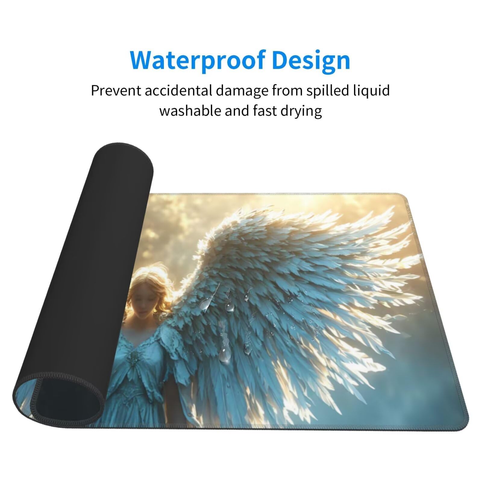 Podkładka pod mysz anioła, duża podkładka pod mysz 1200 x 400 mm, podkładka pod mysz do gier, podkładka na biurko ze zszytymi krawędziami, podkładka pod mysz z klawiaturą, do pracy, gier, biura, domu,