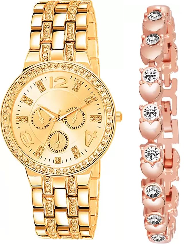 SELLORIA Brand Rose Gold Diamond Analog Round Watch Beautifull for Women Watch for Girls Pack of 2 (Gold) (B0CD4752YH) Amazon Price History, Amazon Price Tracker