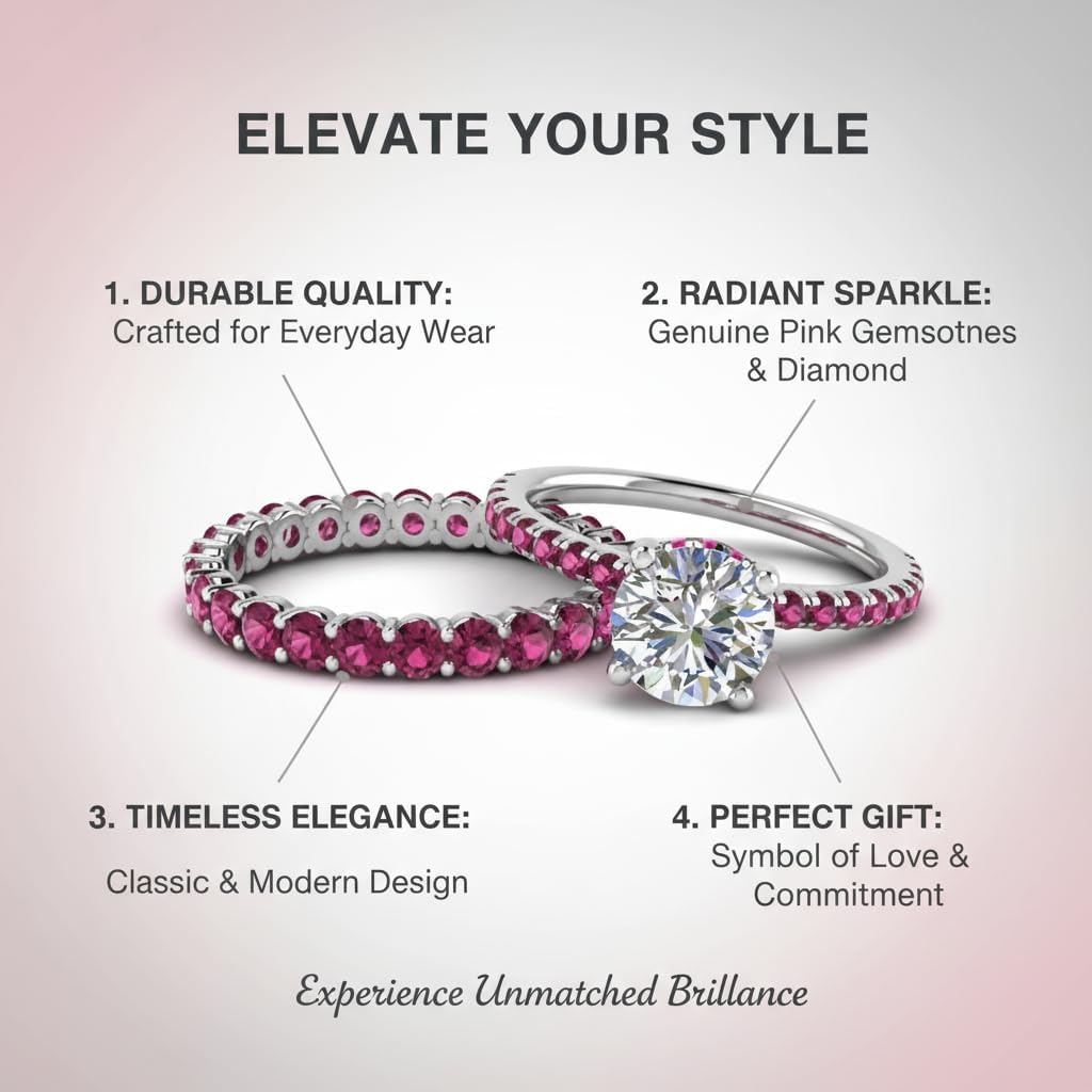 Choose Your Gemstone Hidden Halo Diamond CZ Ring with Gemstone Band Sterling Silver Round Shape Wedding Ring Sets Minimal Modern Design Birthday Gift Wedding Gift US Size 4 to 12