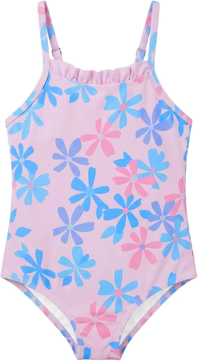 Toddler Baby Girl One Piece Swimsuit Little Kids Cute Floral Adjustable Strap Bathing Suit Swimwear 9M-8Y