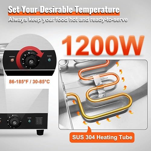 Miniatura 3 de Calentador de sopa doble olla comercial Bain Marie, botón anti-quemadura y reinicio en seco, acero inoxidable 1200W, estación de buffet de