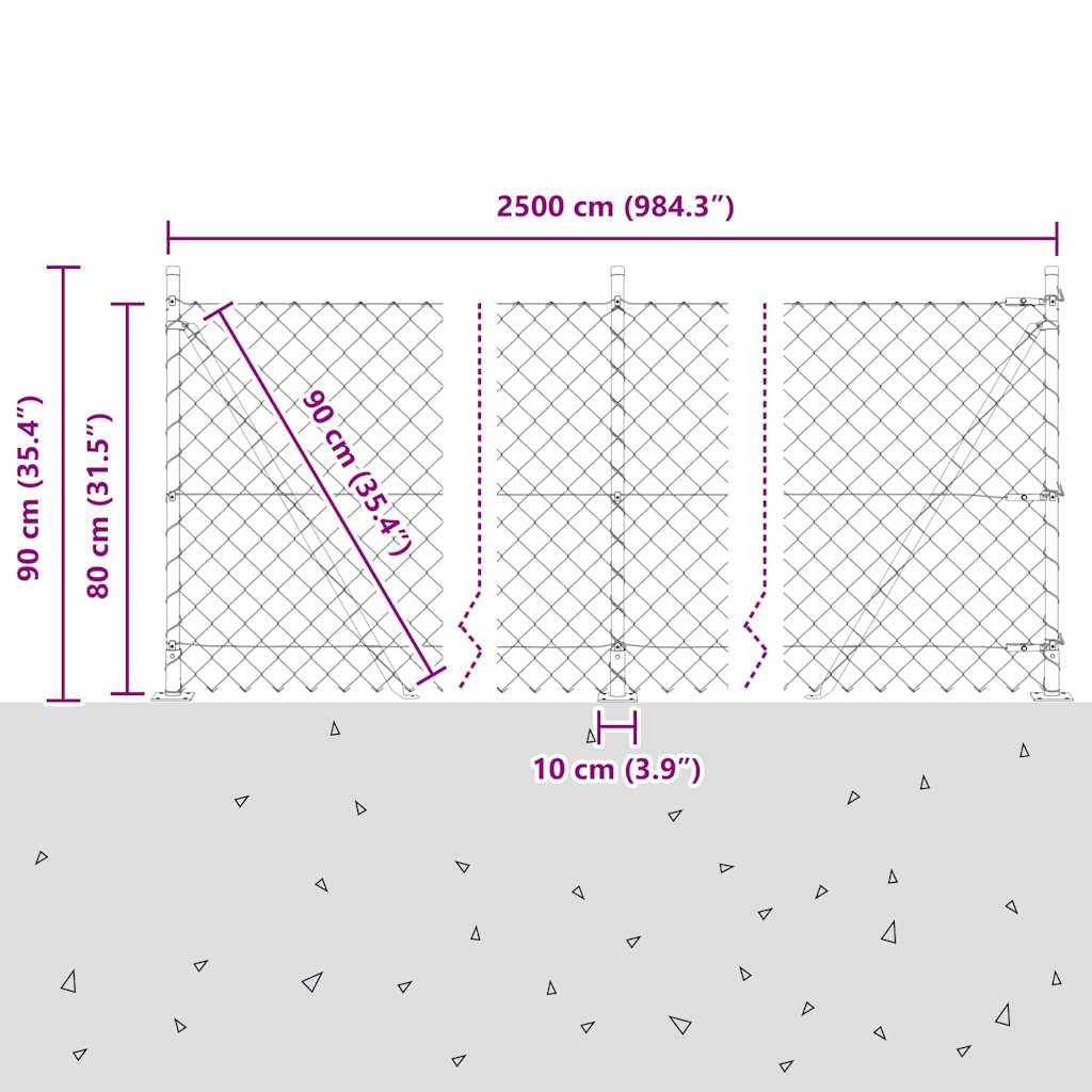vidaXL Cerca de eslabones de cadena con base de concreto 25 x 0,8 m | Hecha para aguantar afuera, Superficie lisa con acabado en polvo, Ideal para cualquier necesidad de cercado