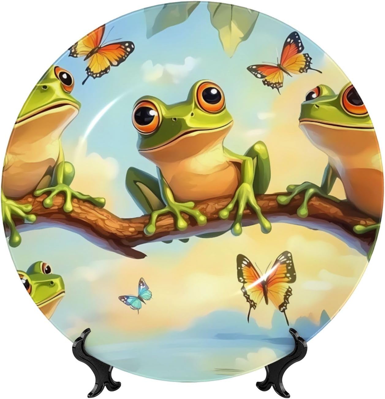 Frogs Style Ceramic Plate Display Home Display With Stand Wall Hanging Plate For Home Decor 10 Inch