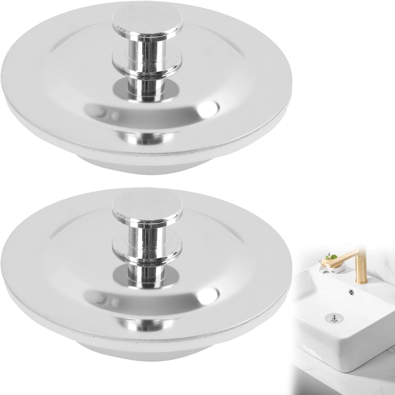 2pcs white Universal Bath Plug Replacement, 40-45mm Stainless Steel Sink Suitable for 40-50 PVC drain pipesStopper, Easy Grip, Rust-Proof, Airtight Seal for Kitchen, Bath Plugs UK, RV, Laundry