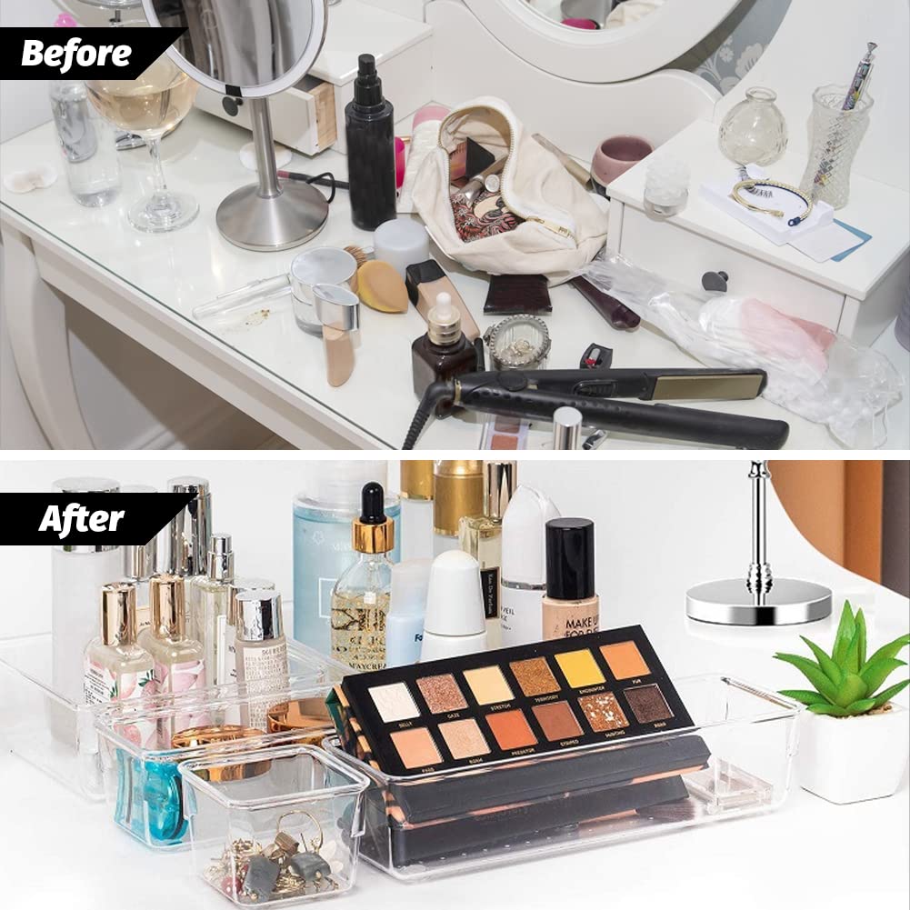 12-teiliges Schubladen-Organizer Set – 4 Größen, Transparent, Für Make-up, Schmuck, Küche & Bad