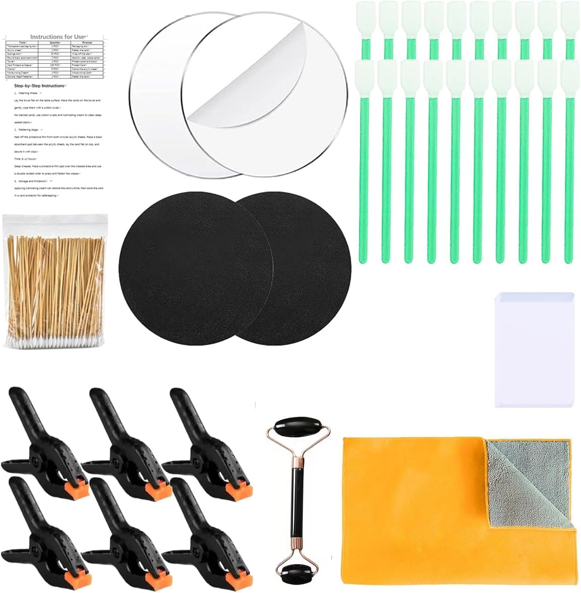 Rneswi 234 Pcs Card Cleaning Kit，10-in-1 Polishing 、Card Flattening Kit，Trading C ard Cleaning with Fixing Jig and EVA Shaping Foam，for Rated C ard Care