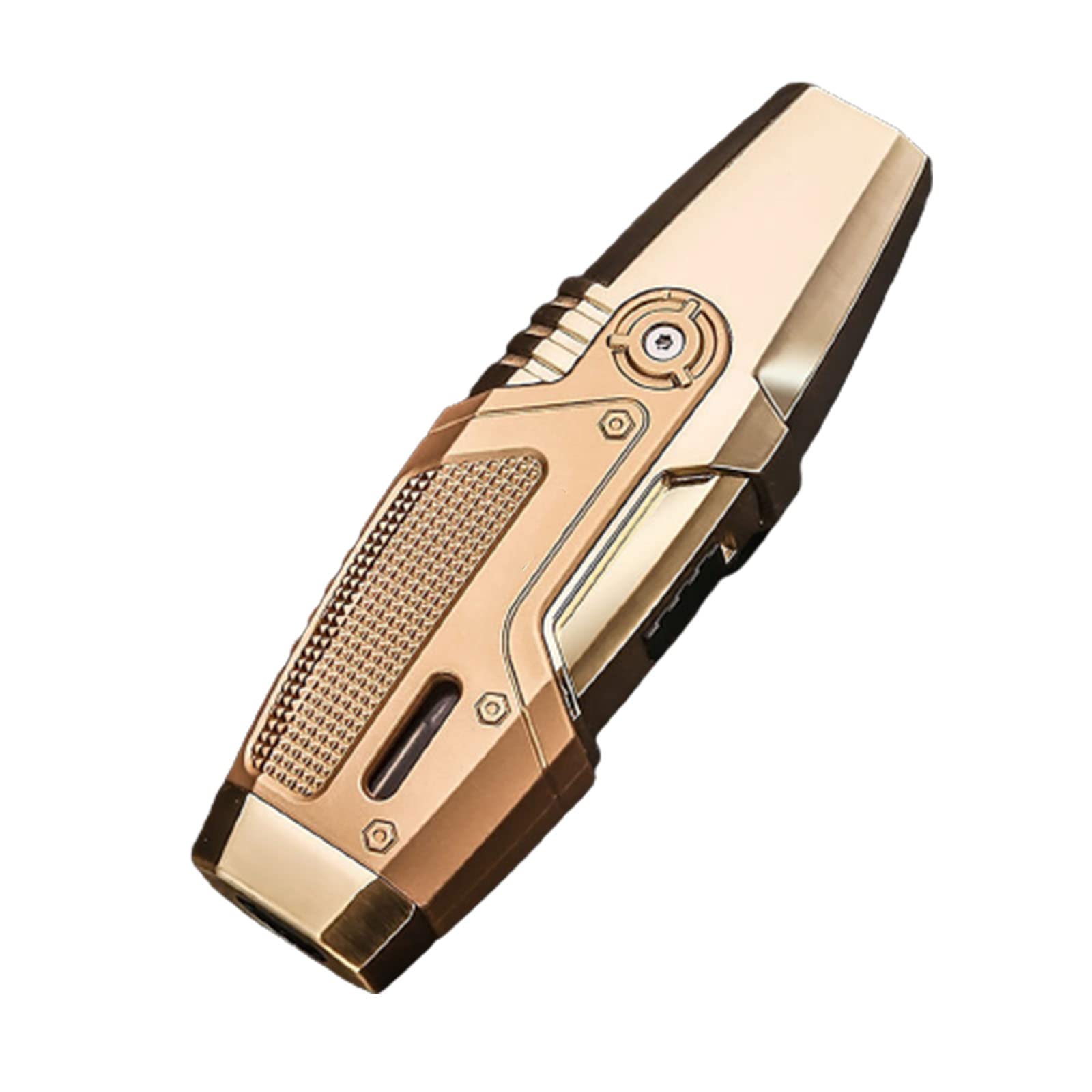 Encendedor de Cigarros Jet Torch Recargable de Butano 2 Encendedor de Llama Azul a Prueba de Viento con Bloqueo contra Incendios y Ventana Visible,Gold,135 * 41mm