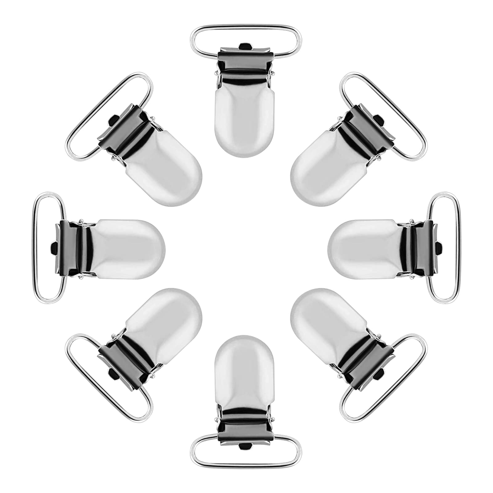 8 Clip Portaciuccio In Metallo - Reggiciuccio Per Bavaglini, Giocattoli, Artigianato - Argento 25mm - Multiuso