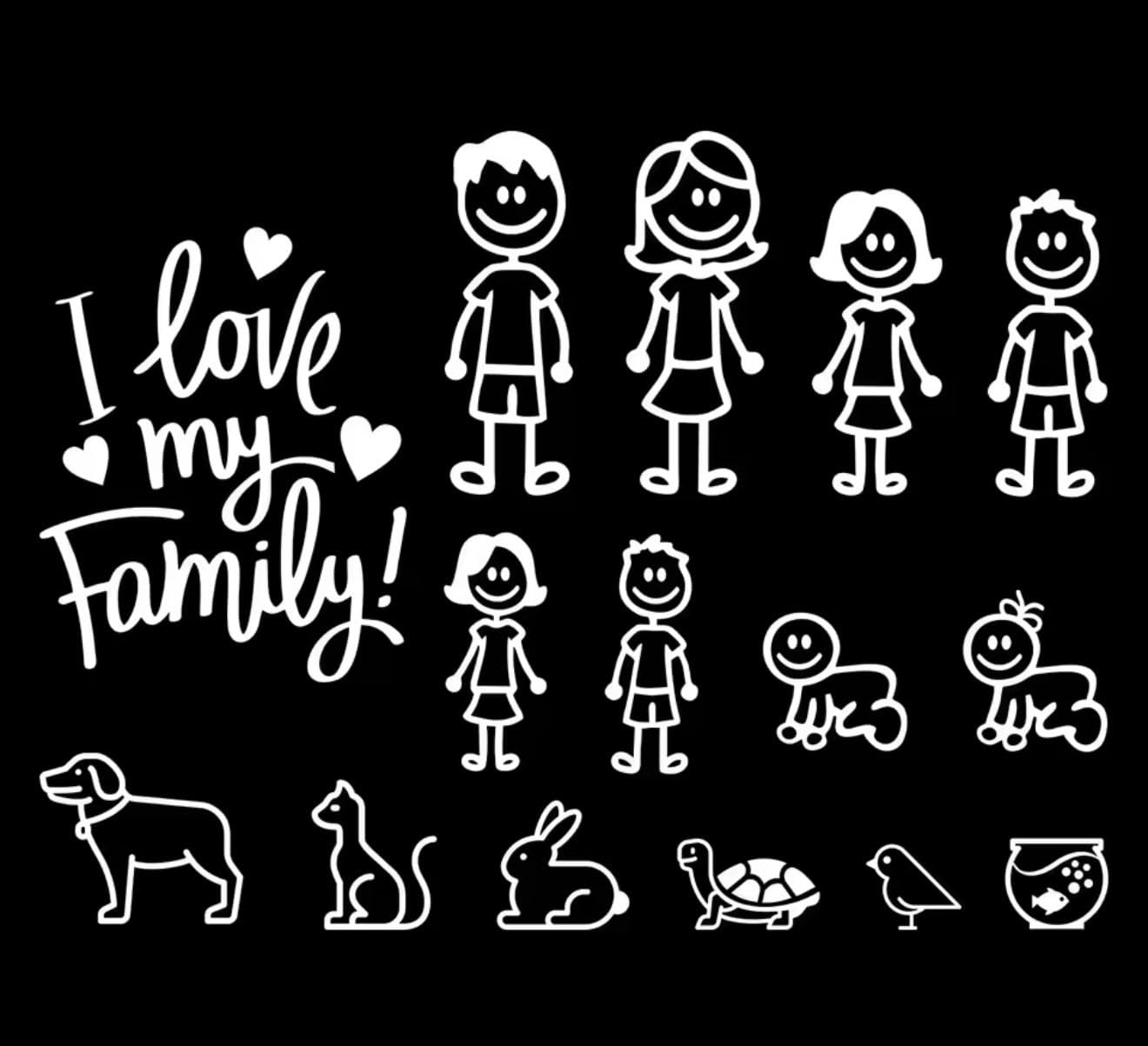 Pegatinas Decorativas Personalizadas I Love My Family, Vinilos Adhesivos para Coche con Figuras de Familia, Mascotas y Texto, Calcomanías para Ventana de Vehículo (laser) - 5