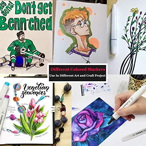 Image of Caliart Markers, 100 Colors Dual Tip Art Markers Sketch Pens Permanent Alcohol Based, with Case for Adults Artists Drawing Illustration Sketching Coloring (Black Barrel)