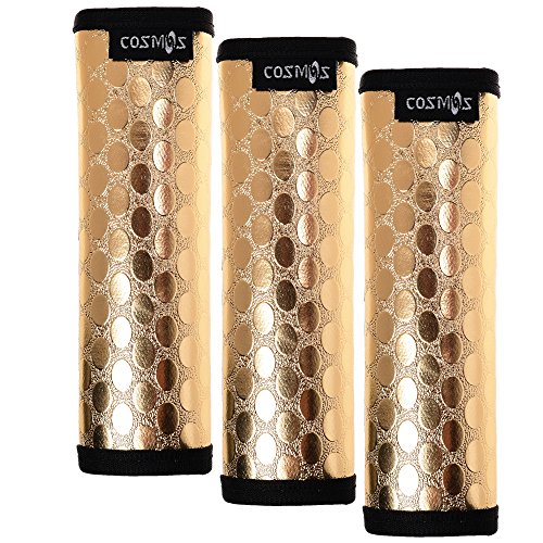 Cosmos Pack of 3 PU Leather Luggage Handle Wrap Handle Grip Luggage Identifier for Travel Bag Luggage Suitcase (Metallic Golden Tone Color)