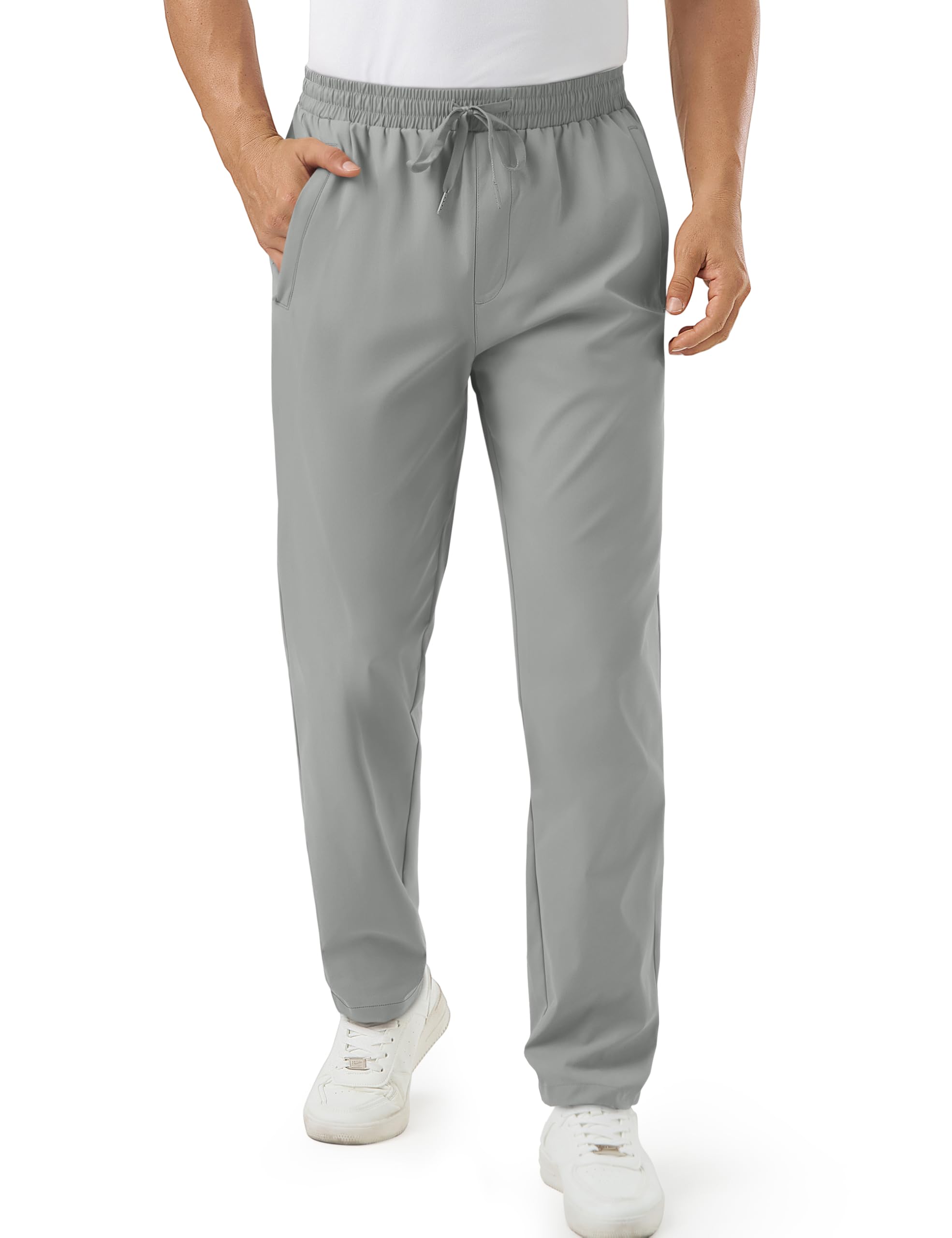 TACVASEN Mens Casual Chinos Pants Elastic Waist Drawstring Zipper Pockets Lightweight Outdoor Summer Twill Trousers
