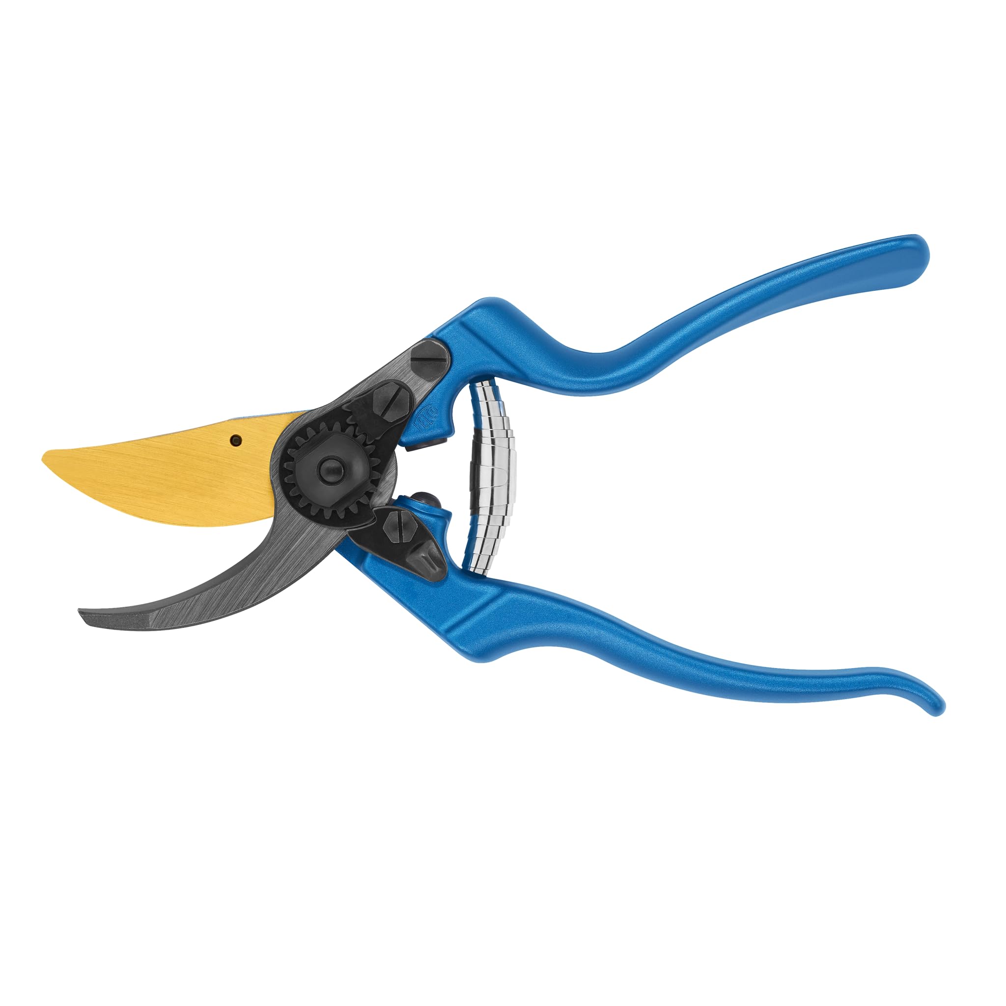 FELCO 8 Gartenschere Klinge F-Gold/Blaue Griffe – Rechtshänder, kompakt und langlebig, AuCo-Klinge korrosionsbeständig, 25 mm Schnitt, geschmiedete Griffe, Swiss Made