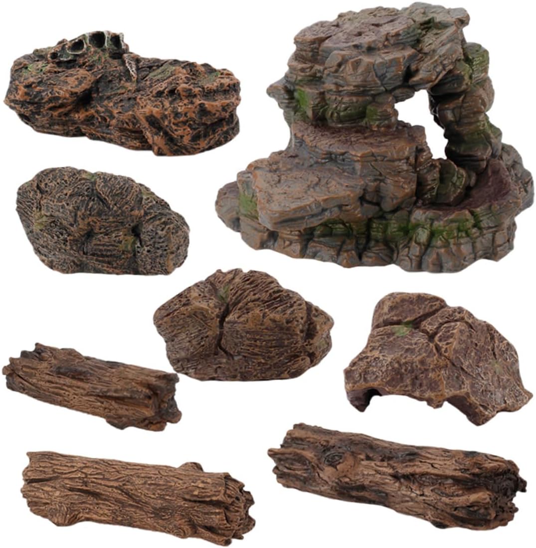 BESPORTBLE 8pcs Mini Model Toys Landscape Rock Stump Safe Plastic Material for Imaginative Play