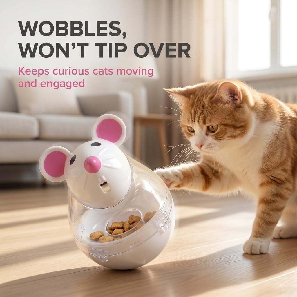 Mouse Shape Interactive Toys for Cats Toy,Play Cat Toy Pet Cat,Kitte Treat Holder Food Storage Dispenser Chew Play Toy for Indoor Cat and Kitten Exercise,Mice and Animal Toys (White) image 5