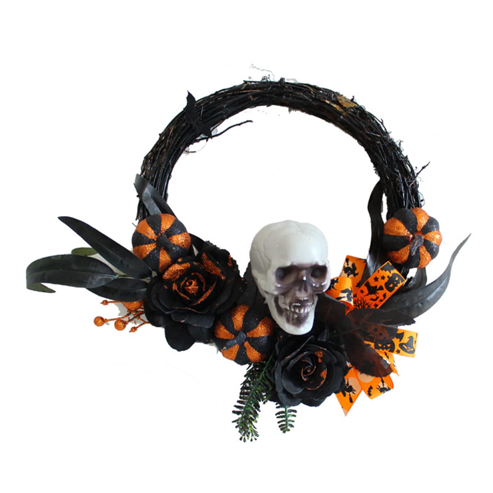 Kalttoy Halloween Skull Wreath Simulation Hanging Pendant Autumn for Harvest Festival Window Door Halloween Skull Wreath