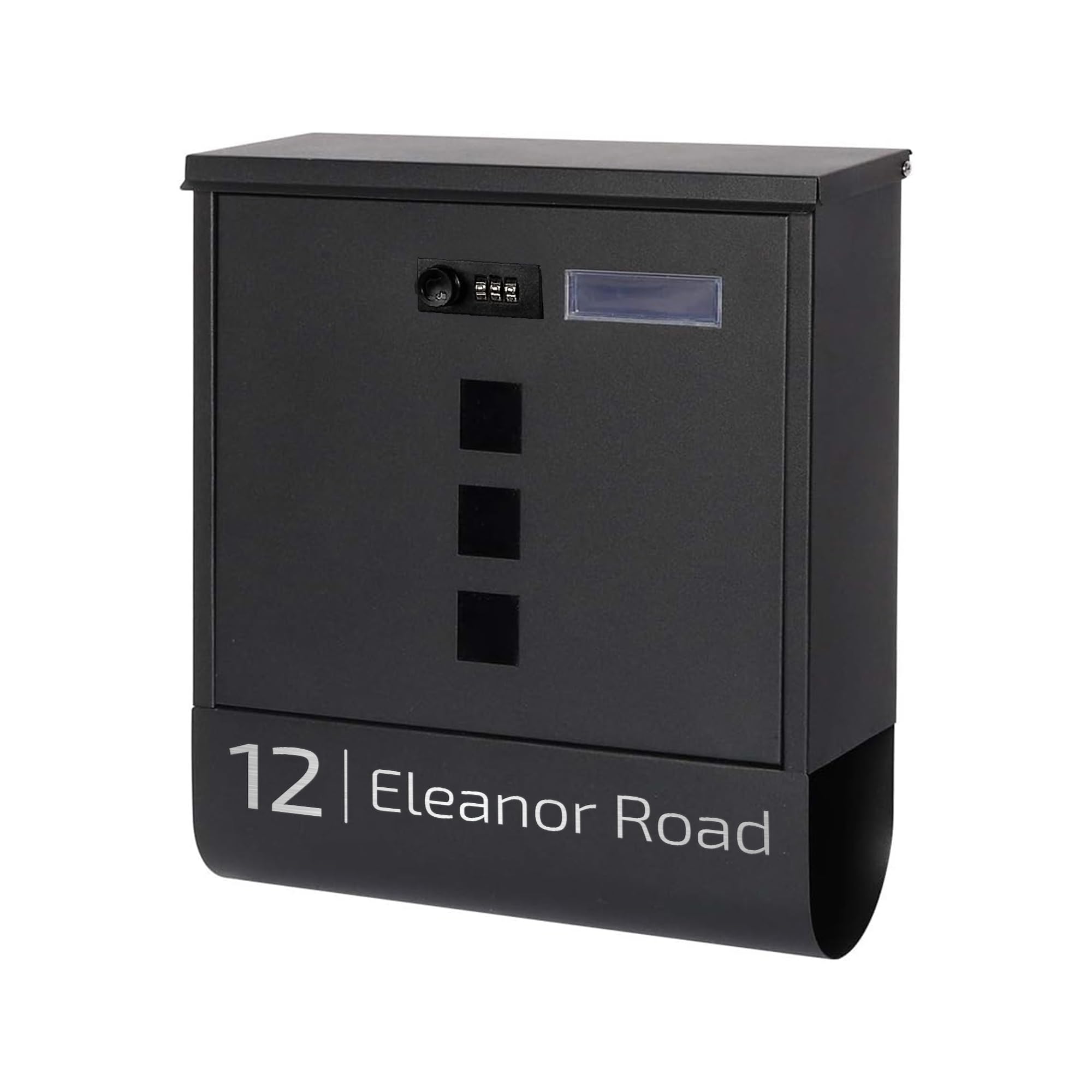 Housics Design 2 Personalised Wall Mounted Post Box With Combination Lock - Weatherproof Contemporary Letter Box, Alloy Steel Modern Mailbox With Newspaper Slot, Secure Lockable Postbox For Home & Office (D2)