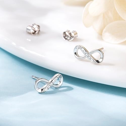 Miniatura 8 de Aretes de plata de ley 925 para mujer, diseño de infinito, corte redondo, circonita cúbica