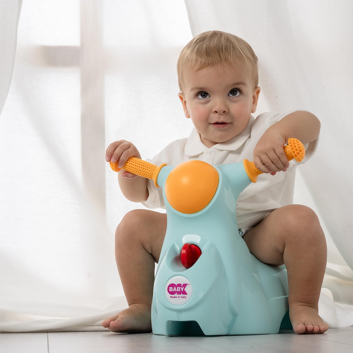 OKBABY Scooter - Vasino per Bambini con Seduta Ergonomica, a Forma di Moto - Azzurro