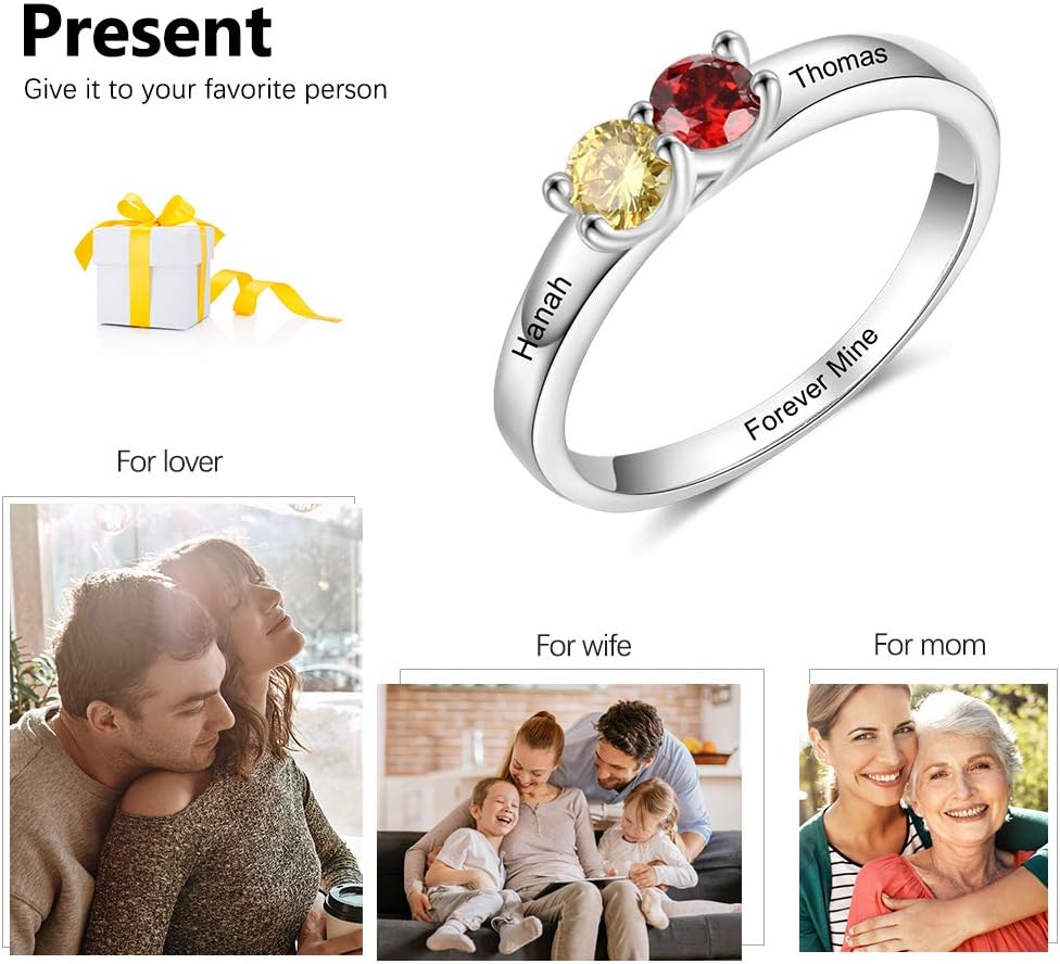 Personalized Mothers Rings with 2/3/4 Simulated Birthstones Custom Mother Daughter Ring Jewelry for Women Engagement Wedding Promise Rings for Her