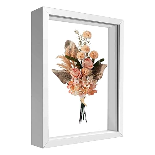 Intckwan Tiefer Bilderrahmen zum Befüllen, 20x29 cm, 3D Rahmen A4 mit Premium-Plexiglas für Fotos, DIY-Kunst, Medaillen & Trockenblumen - Wand- oder Tischdekoration (Weiß)
