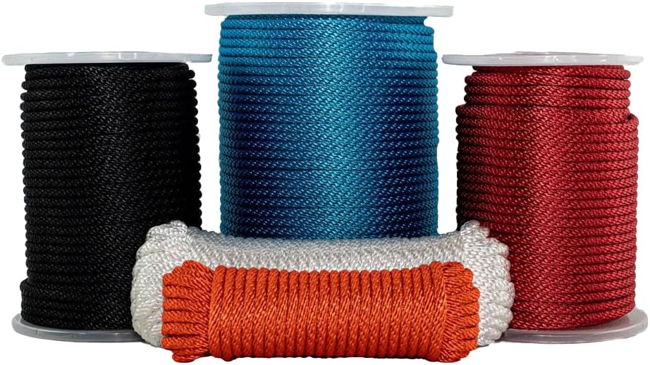 SGT KNOTS Solid Braid Nylon Utility Rope - Multipurpose Smooth Nylon Braided Utility Cord Line - for Anchors, Crafts, Towing 1/8" x 50ft (Orange)