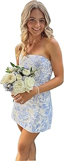 Strapless Prom Dresses 2025 Floral Print Formal Dress Short Satin Tight Prom Cocktail Party Gowns for Teens - Buy now
