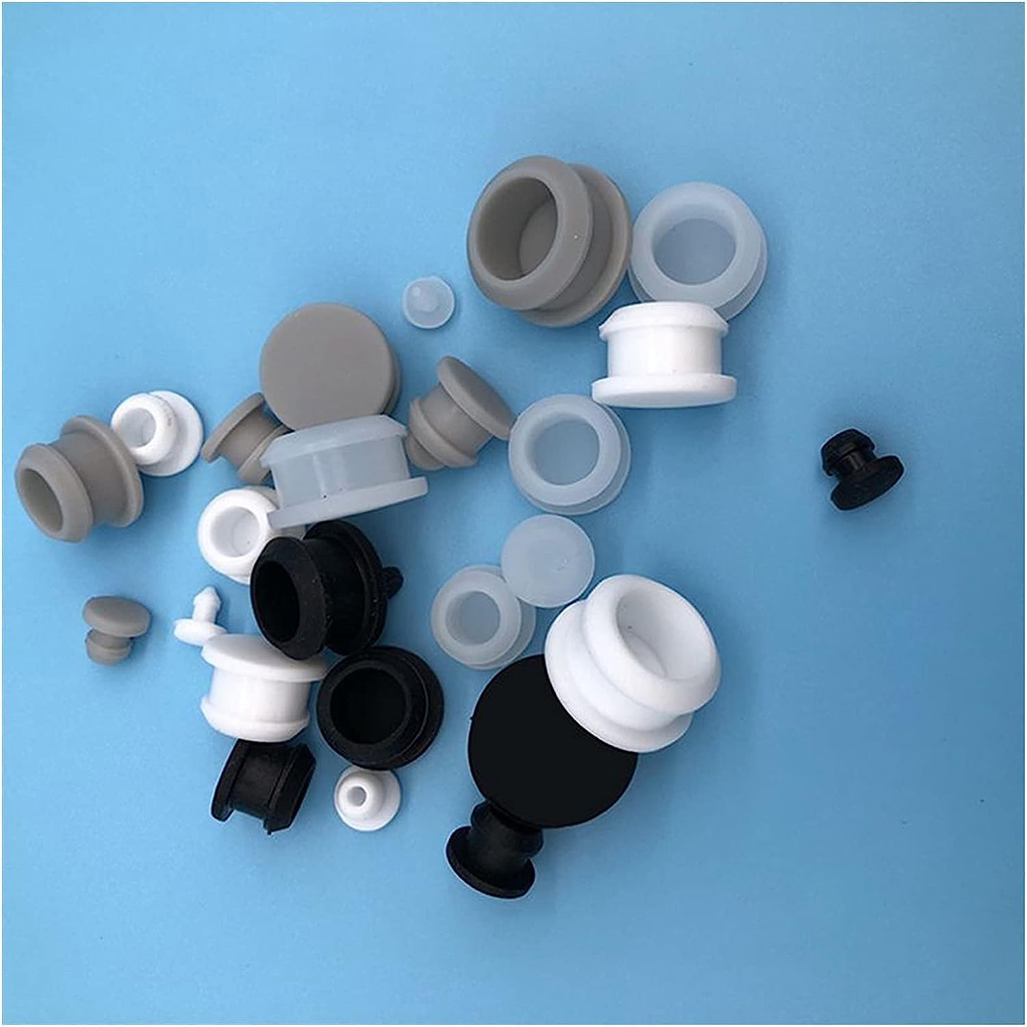 Arandela de goma, Arandelas de cable de escritorio, Kit de arandelas de goma, 10 piezas Tapas de cierre de goma de silicona a presión transparentes Insertos de tubo Tapón Tapón 10 mm-30 mm (Color: Tra