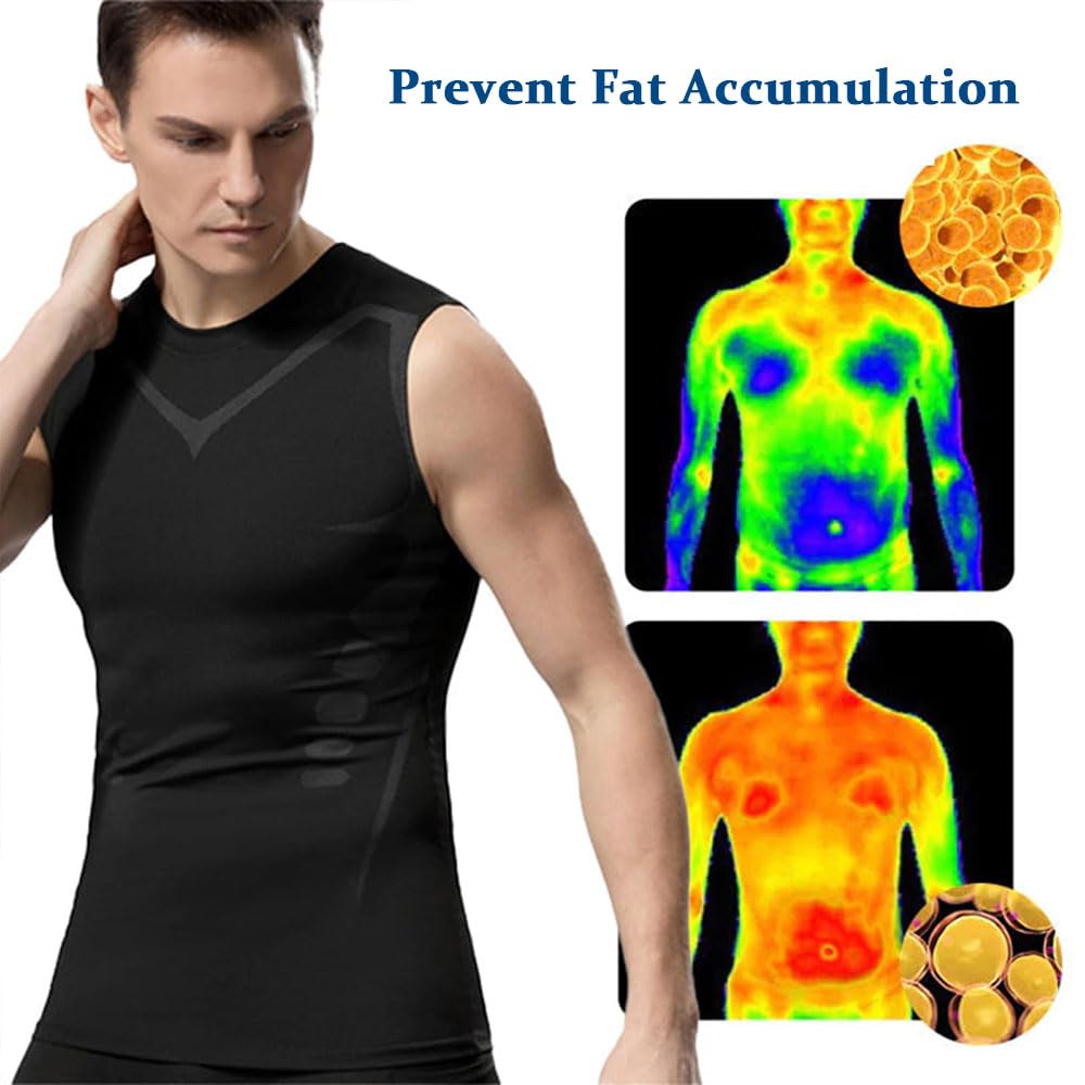 Shaper de Cuerpo de Iones para Hombre, Moldeador de Cuerpo, Chaleco de Barriga Adelgazante, Camisa de compresión térmica, Camiseta sin Mangas, Fajas,L, Black*2