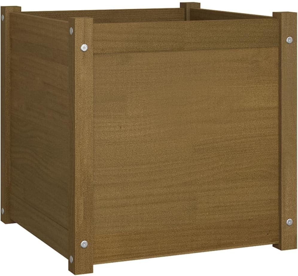 2-Pack Rustic Pine Wood Planter Boxes 19.7" Raised Garden Bed Set Honey Brown Outdoor Square Flower Bed for Patio Balcony Yard