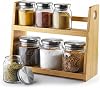 Deconox 8 Parça Borosilikat Cam Baharatlık Seti 700 ml - Paslanmaz Çelik Kapaklı ve Bambu Kapak Sçenekli 2 Katlı Bambu Standlı Tezgah Üstü Erzak Kabı ve Mutfak Düzenleyici Organizer Bambu Kapak