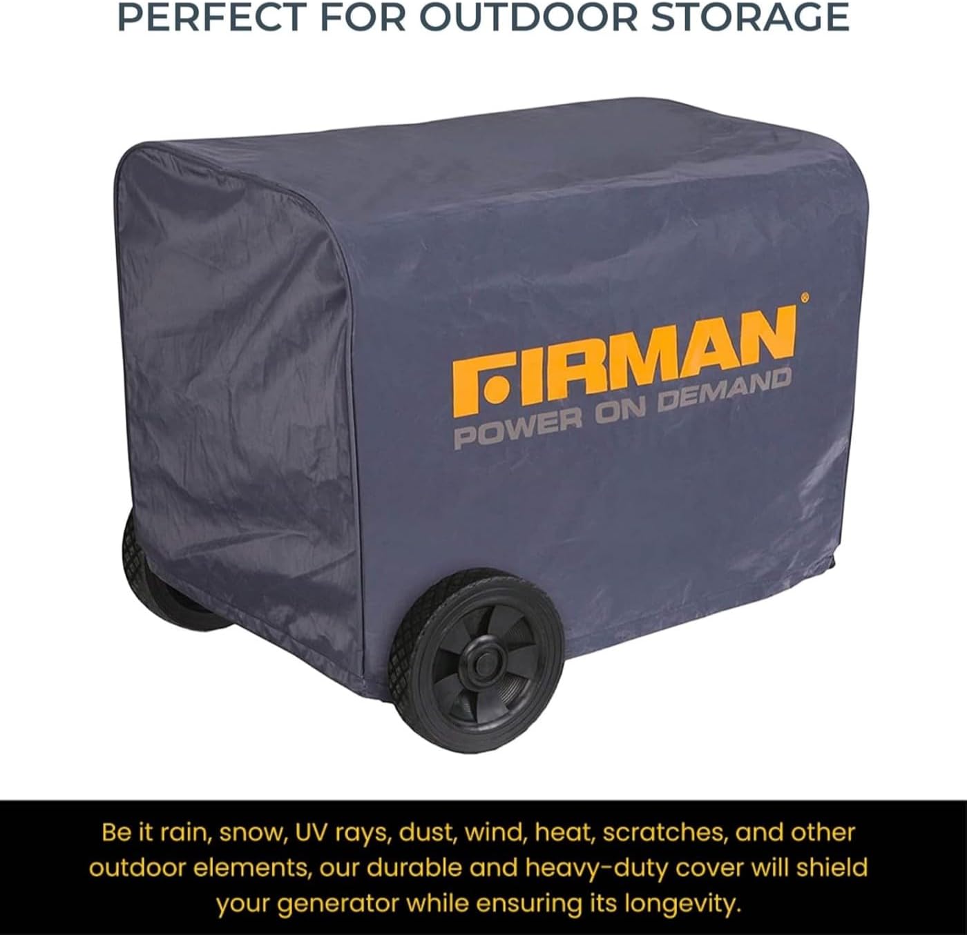 FIRMAN 1002 Medium Size Portable Generator Cover – Waterproof Heavy Duty Inverter Generator Cover Fits 3000-4000W or up to 25.4"x18.3"x19.5" size with Drawstring Dust Rain Wind UV-Resistant Protection