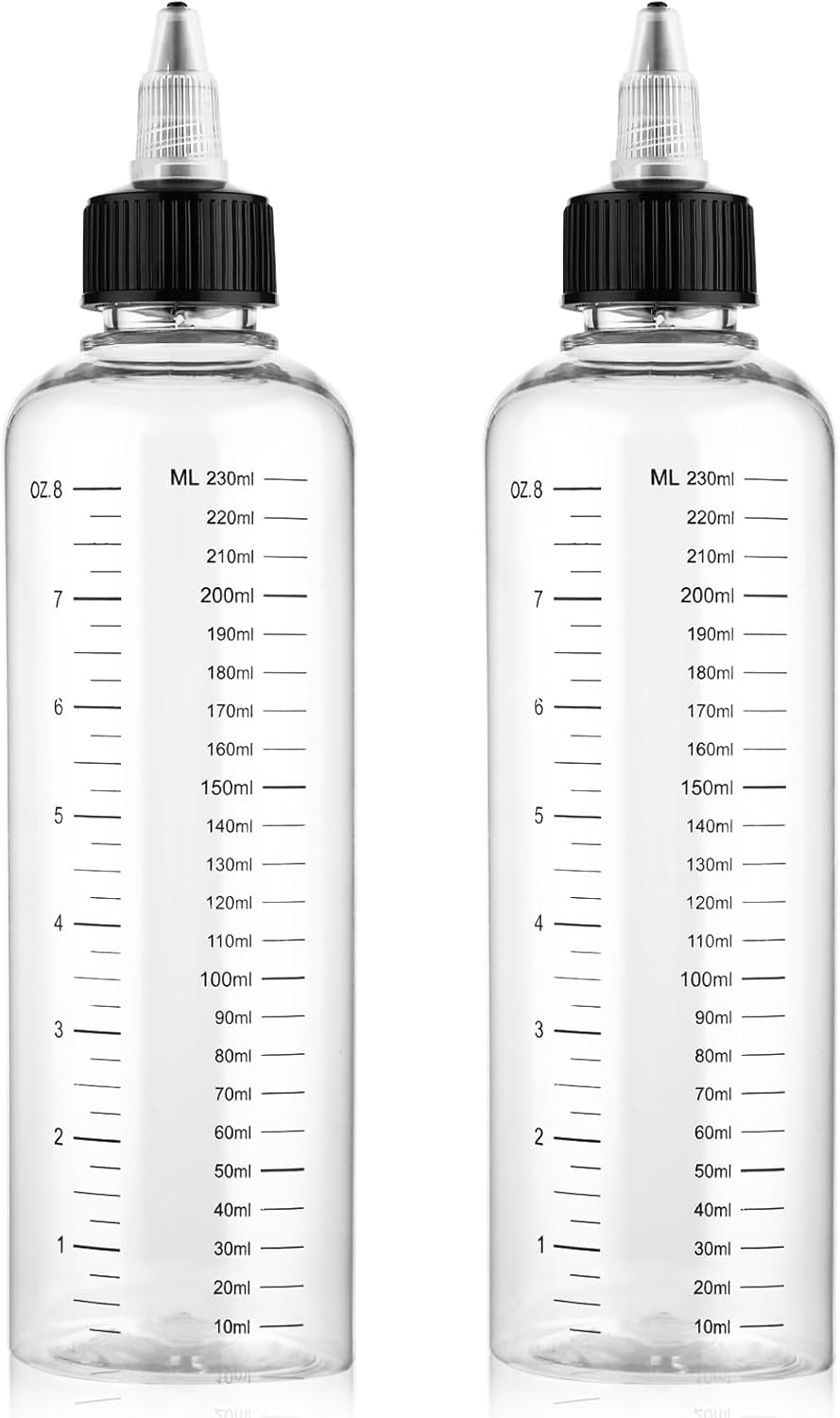 SynHHergyx 2 Pack Applicator Bottle for Hair 8.5oz Hair Oil Container Plastic Hairs Color Dispenser for Salon Sylist Twist-On Top Tip Cap with Clear Graduated Scale