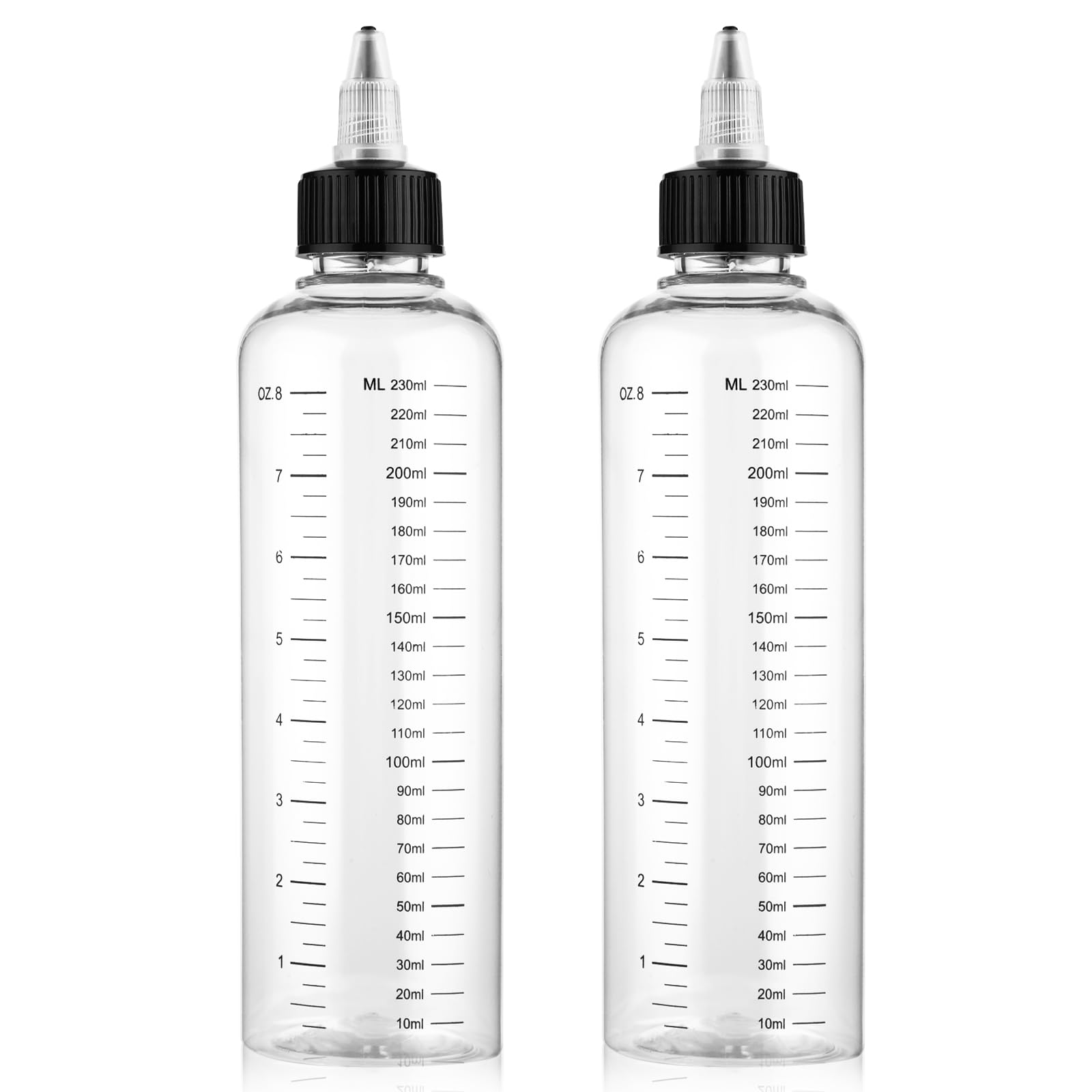 SynHHergyx 2 Pack Applicator Bottle for Hair 8.5oz Hair Oil Container Plastic Hairs Color Dispenser for Salon Sylist Twist-On Top Tip Cap with Clear Graduated Scale