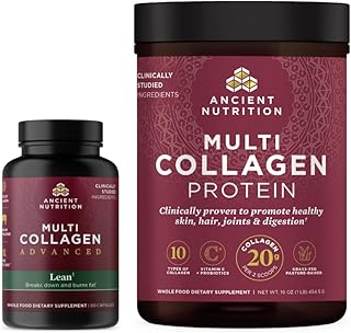 Ancient Nutrition Multi Collagen Advanced Capsules, Lean, 90 Count + Multi Collagen Protein Powder, Unflavored, 45 Servings