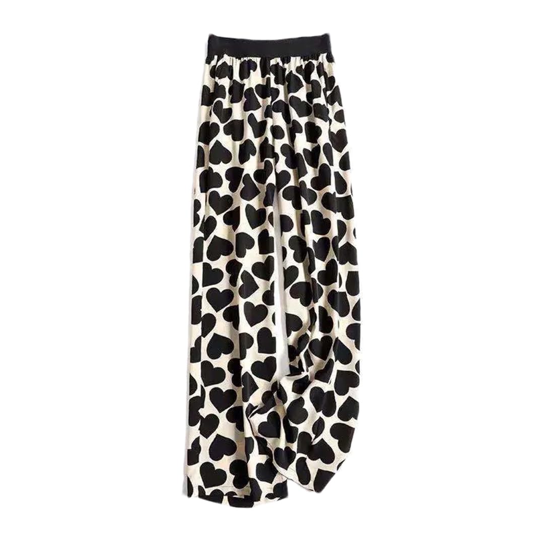 Printed Love Wide Leg Pants Women Summer High Waist Loose Loose Straight Casual Pants