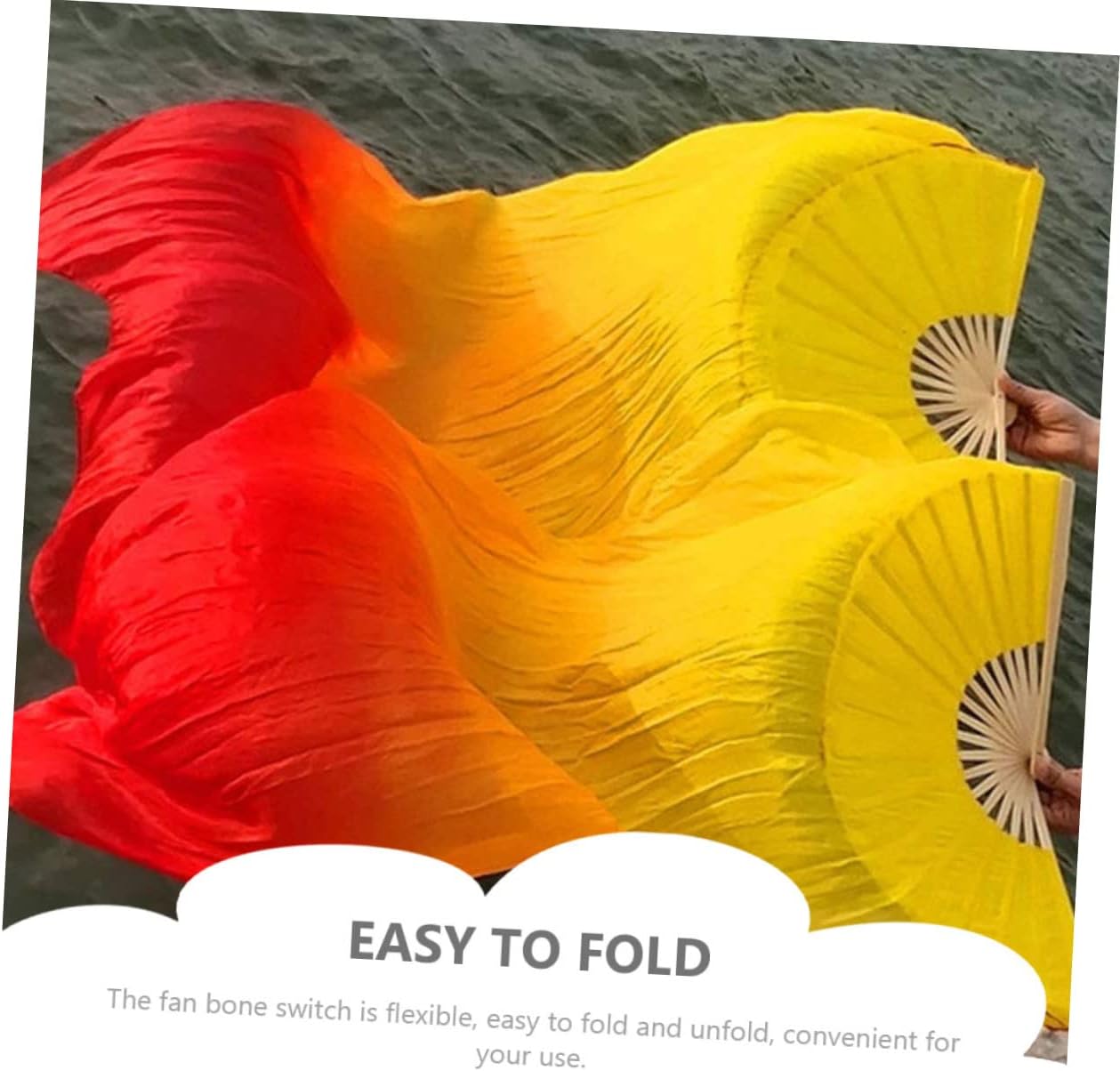 BESPORTBLE 3pcs Decorative Dance Fan Gradient Simulation Silk Fan for Belly Dance Square Parties Soft Comfortable Vibrant Colors Design