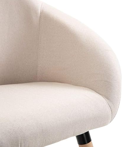 Miniatura 7 de vidaXL Juego de 2 sillas de comedor en tela crema, diseño ergonómico, asiento y reposabrazos acolchados cómodos, patas de madera maciza