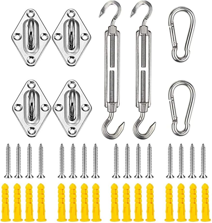 Lifreer 24PCS Heavy Duty Sun Shade Sail Fixing Kit for Rectangle and Square Garden Patio Canopy Shade Sail Installation M5 Stainless Steel Shade Sail Accessories