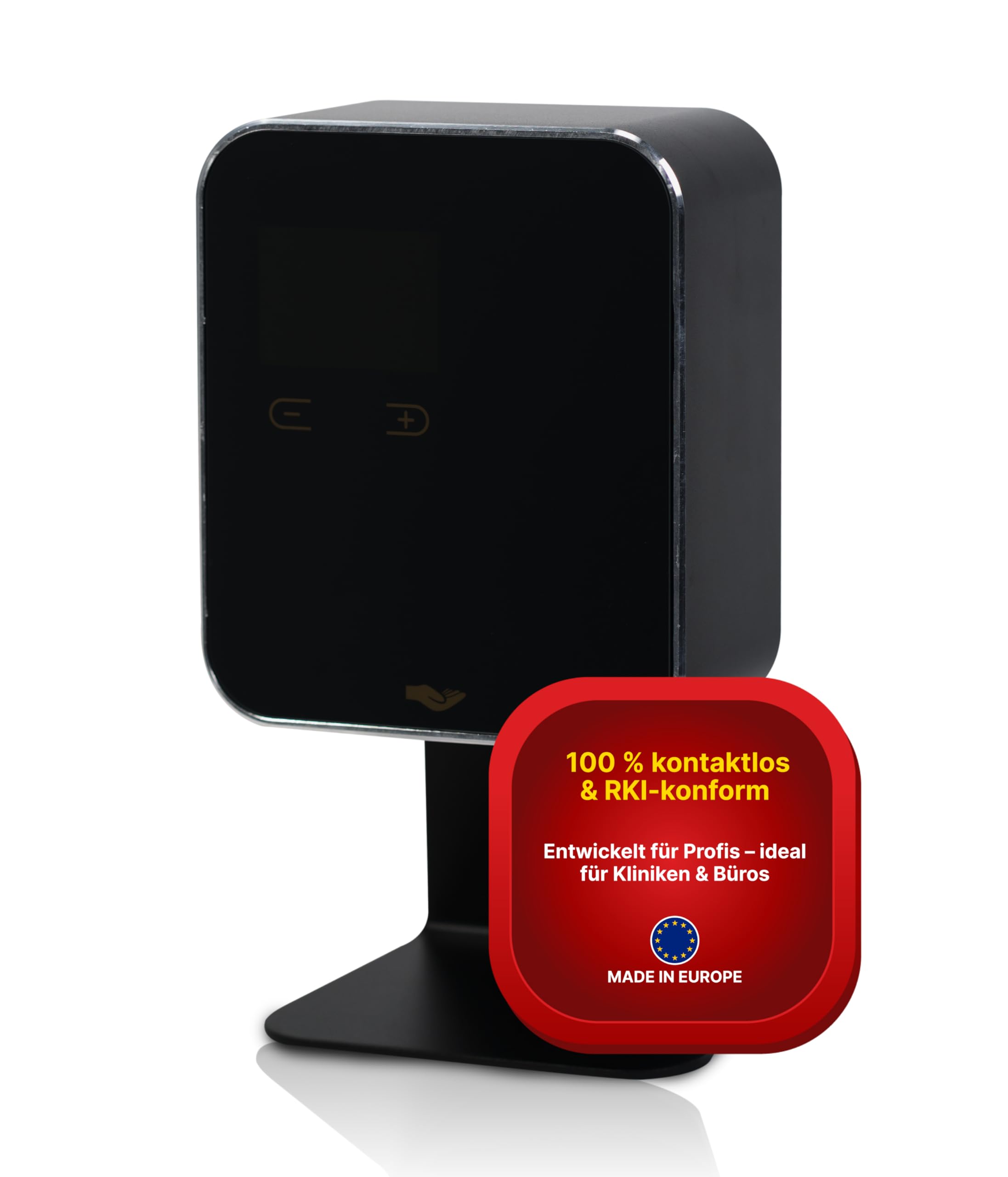 Distributore di sapone automatico con display LCD nero – 480 ml in alluminio a parete & dispositivo di supporto – Ricaricabile – Made in Germany