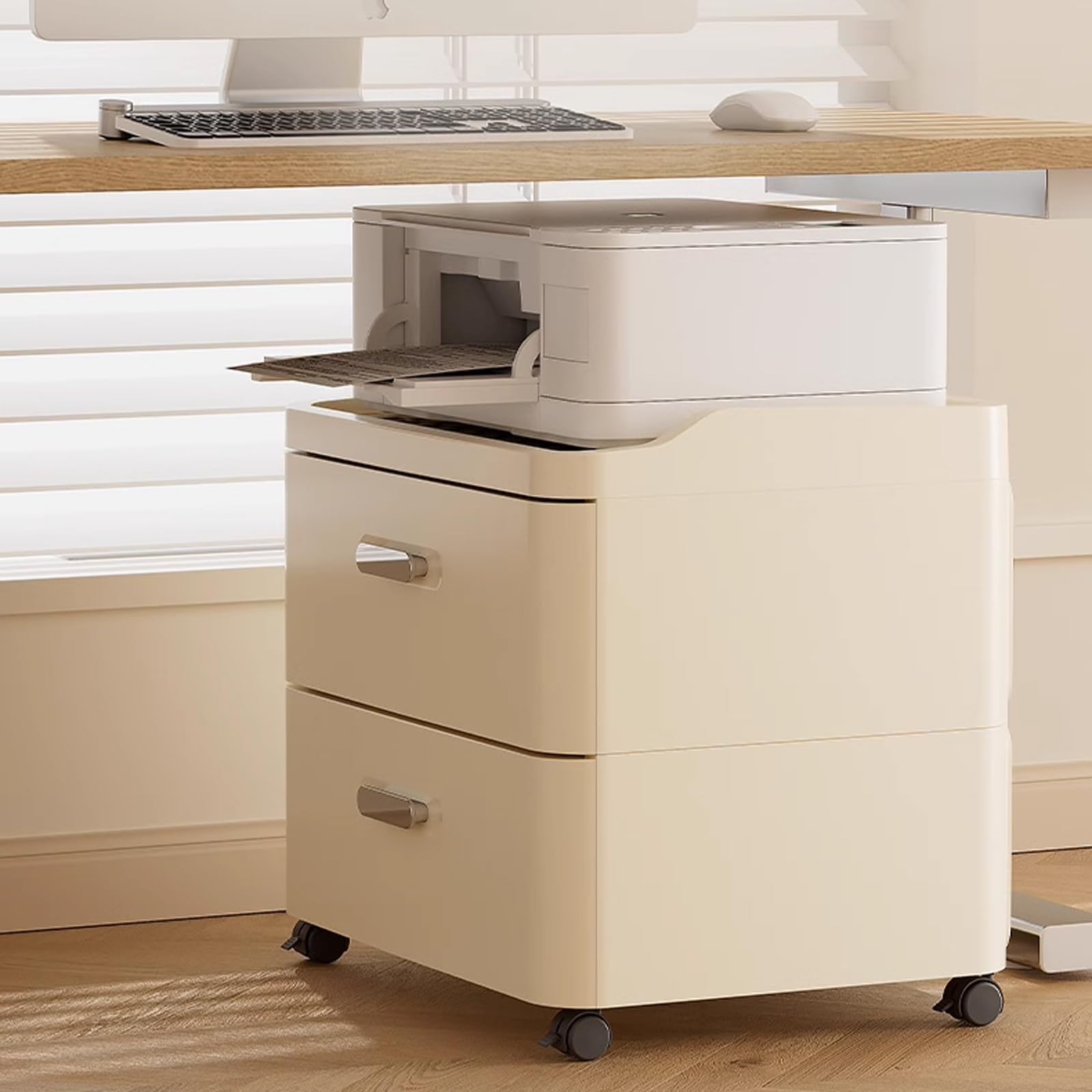Mesa Impresora Ruedas Material Plástico Soporte Impresora Bajo con Cajones Almacenamiento en Capas Mesa Auxiliar Cocina para Oficina Casa(52 * 40 * 84cm)
