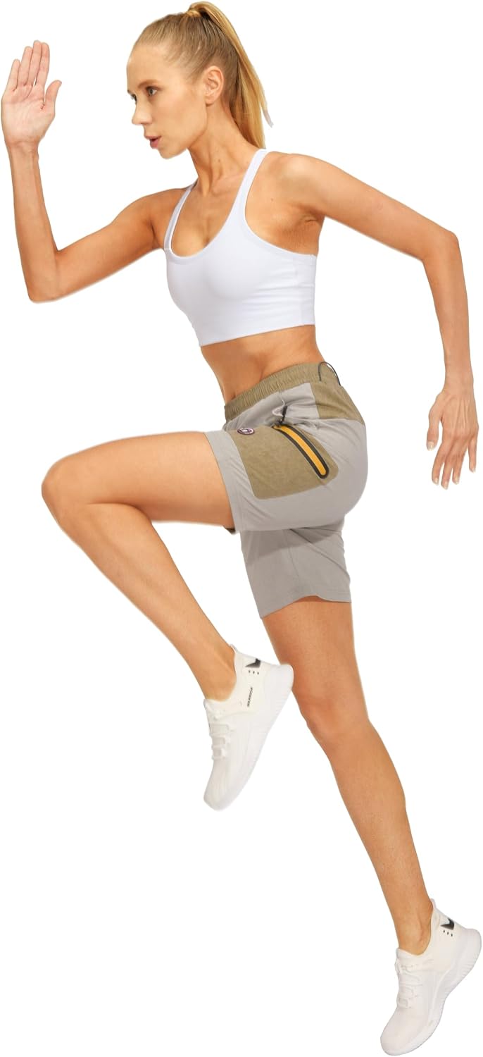 Little Donkey Andy Women's 7" Running Shorts with Liner Quick Dry Stretch Athletic Workout Shorts with Zipper Pockets