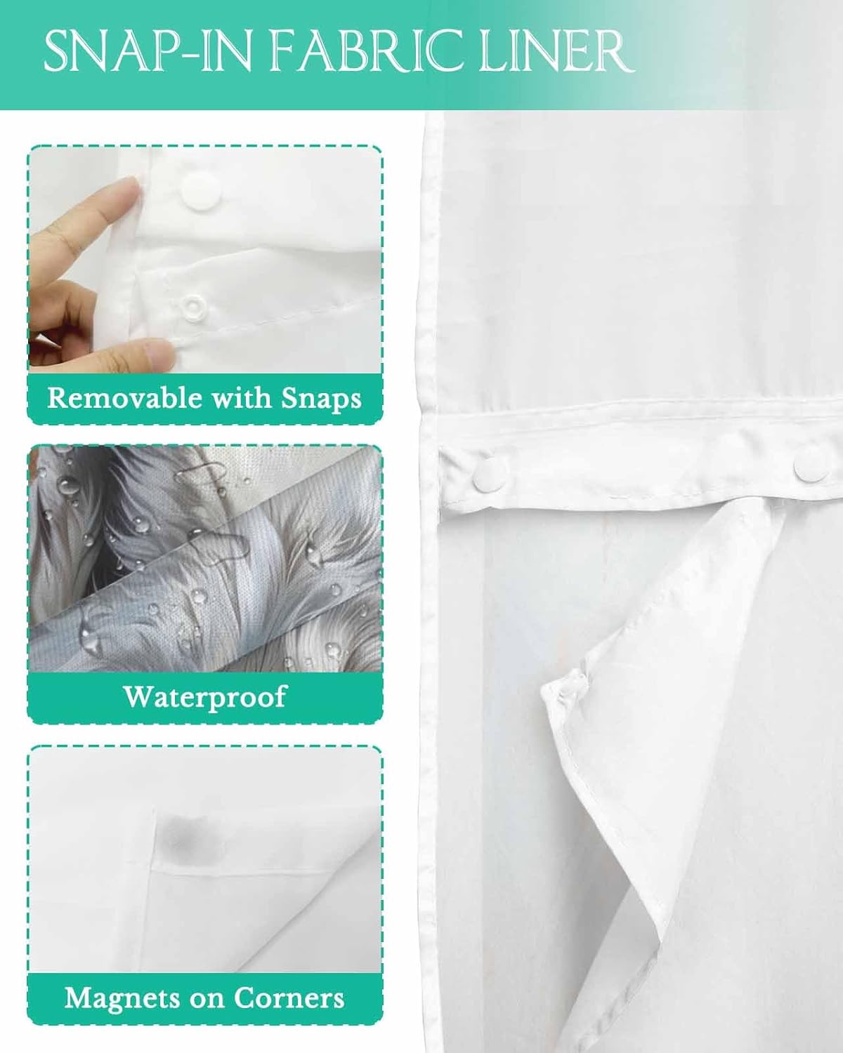 Shower Curtain with Snap-in Fabric Liner Set White Wolf No Hook Shower Curtain with Mesh Top Window Watercolor Animal Shower Curtains Waterproof 54x78