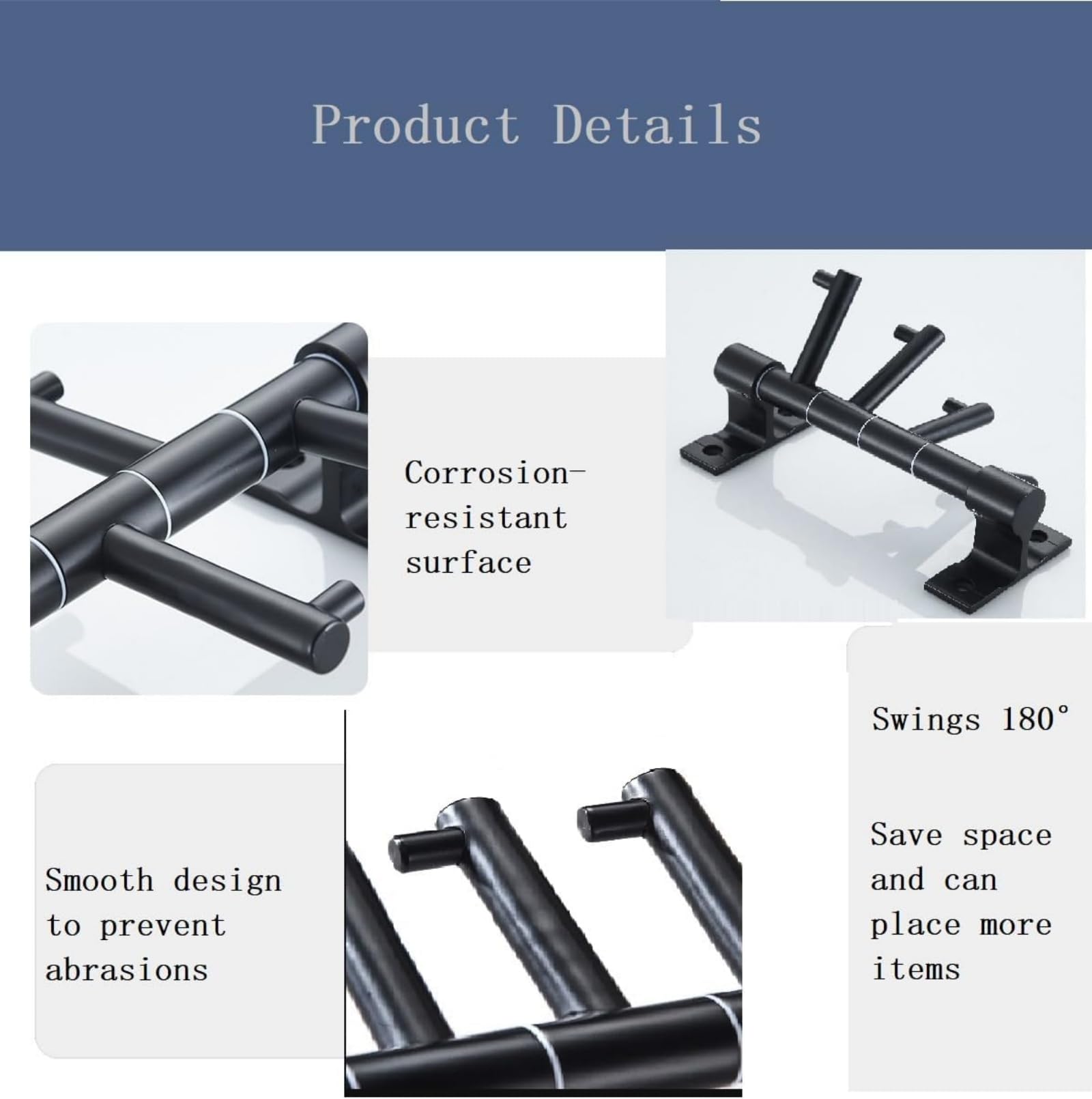 Swivel Towel Hooks Wall Coat Rack with 3 Arms - Image 3